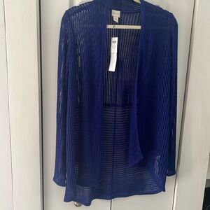 Chicos Striped stitch McKenna Knitted Cardigan royal blue light weight NWT